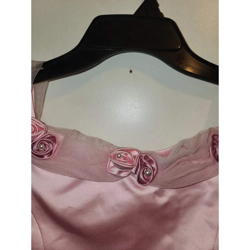 Biscotti Girls Pink Satin Formal Gown Rosette Pearl Tulle Dress Size 16 379CBD